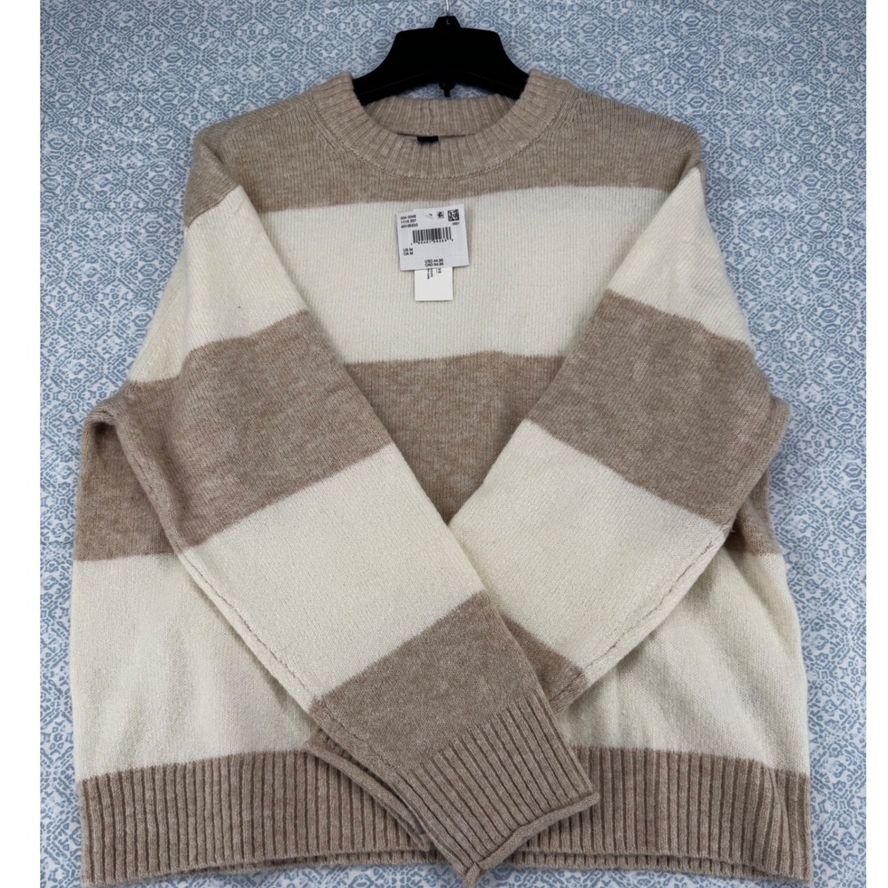 American Eagle Outfitters Striped Crew Neck Sweater Tan Cream Neutral Medium NWT